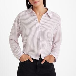 Express Boyfriend Portofino Cropped Pink Black pinstripes Large